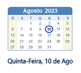 10 Agosto 2023 calendario