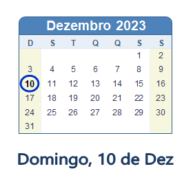 10 Dezembro 2023 calendario