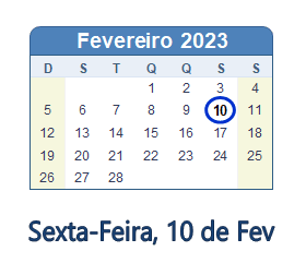 10 Fevereiro 2023 calendario