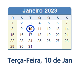 10 Janeiro 2023 calendario
