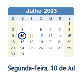 10 Julho 2023 calendario