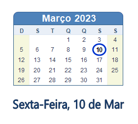 10 Março 2023 calendario