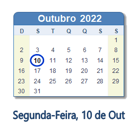 10 Outubro 2022 calendario