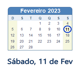 11 Fevereiro 2023 calendario