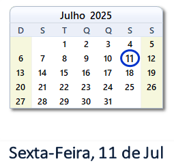 11 Julho 2025 calendario