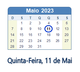 11 Maio 2023 calendario