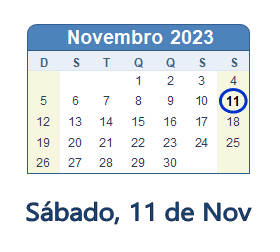 11 Novembro 2023 calendario