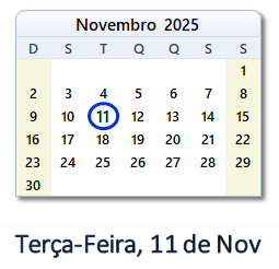 11 Novembro 2025 calendario