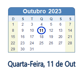 11 Outubro 2023 calendario