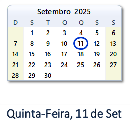 11 Setembro 2025 calendario