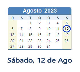 12 Agosto 2023 calendario