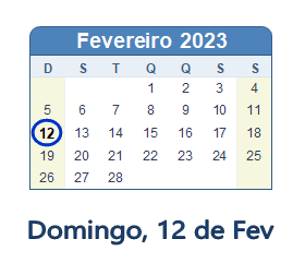 12 Fevereiro 2023 calendario