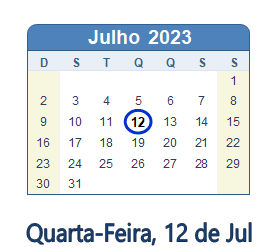 12 Julho 2023 calendario