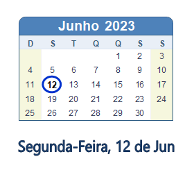12 Junho 2023 calendario