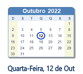 12 Outubro 2022 calendario