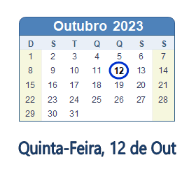 12 Outubro 2023 calendario