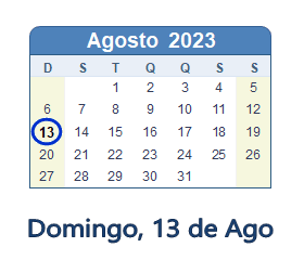 13 Agosto 2023 calendario