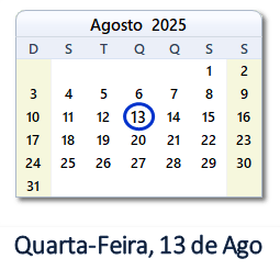 13 Agosto 2025 calendario
