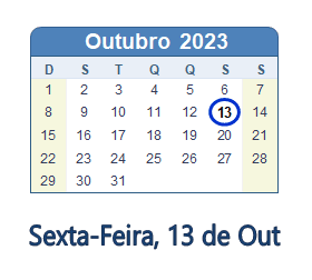 13 Outubro 2023 calendario