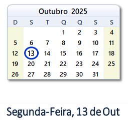 13 Outubro 2025 calendario