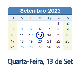 13 Setembro 2023 calendario