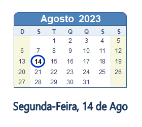 14 Agosto 2023 calendario