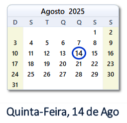 14 Agosto 2025 calendario