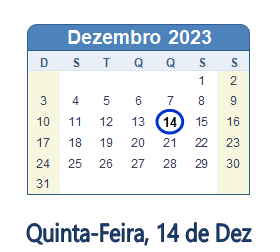 14 Dezembro 2023 calendario