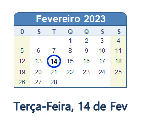 14 Fevereiro 2023 calendario