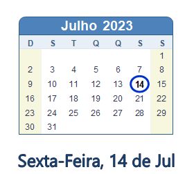 14 Julho 2023 calendario