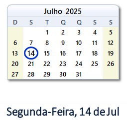 14 Julho 2025 calendario