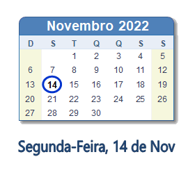 14 Novembro 2022 calendario
