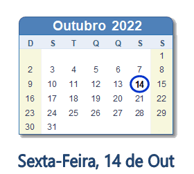 14 Outubro 2022 calendario