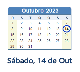 14 Outubro 2023 calendario