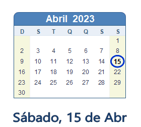 15 Abril 2023 calendario