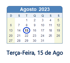 15 Agosto 2023 calendario