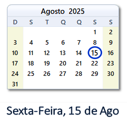 15 Agosto 2025 calendario