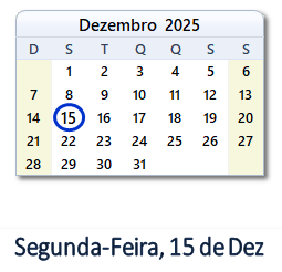 15 Dezembro 2025 calendario
