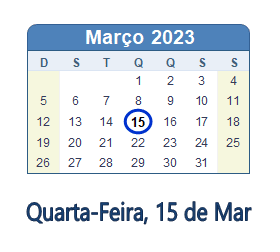 15 Março 2023 calendario