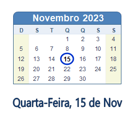 15 Novembro 2023 calendario