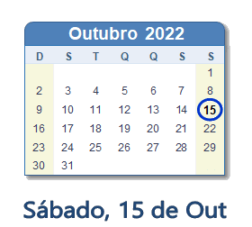 15 Outubro 2022 calendario