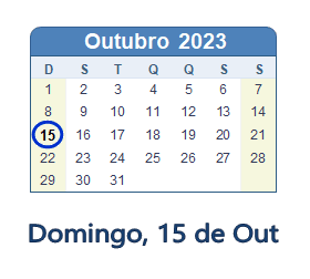 15 Outubro 2023 calendario