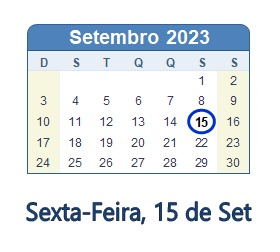 15 Setembro 2023 calendario