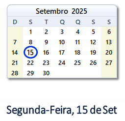15 Setembro 2025 calendario