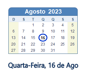 16 Agosto 2023 calendario