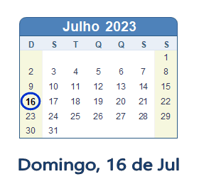 16 Julho 2023 calendario