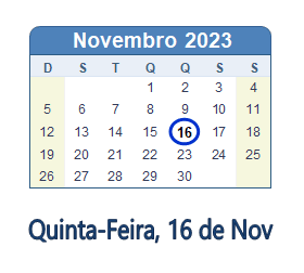 16 Novembro 2023 calendario