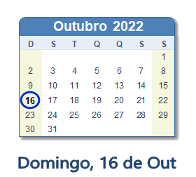 16 Outubro 2022 calendario