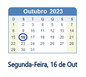 16 Outubro 2023 calendario