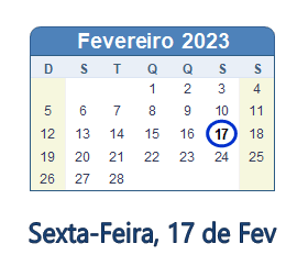 17 Fevereiro 2023 calendario